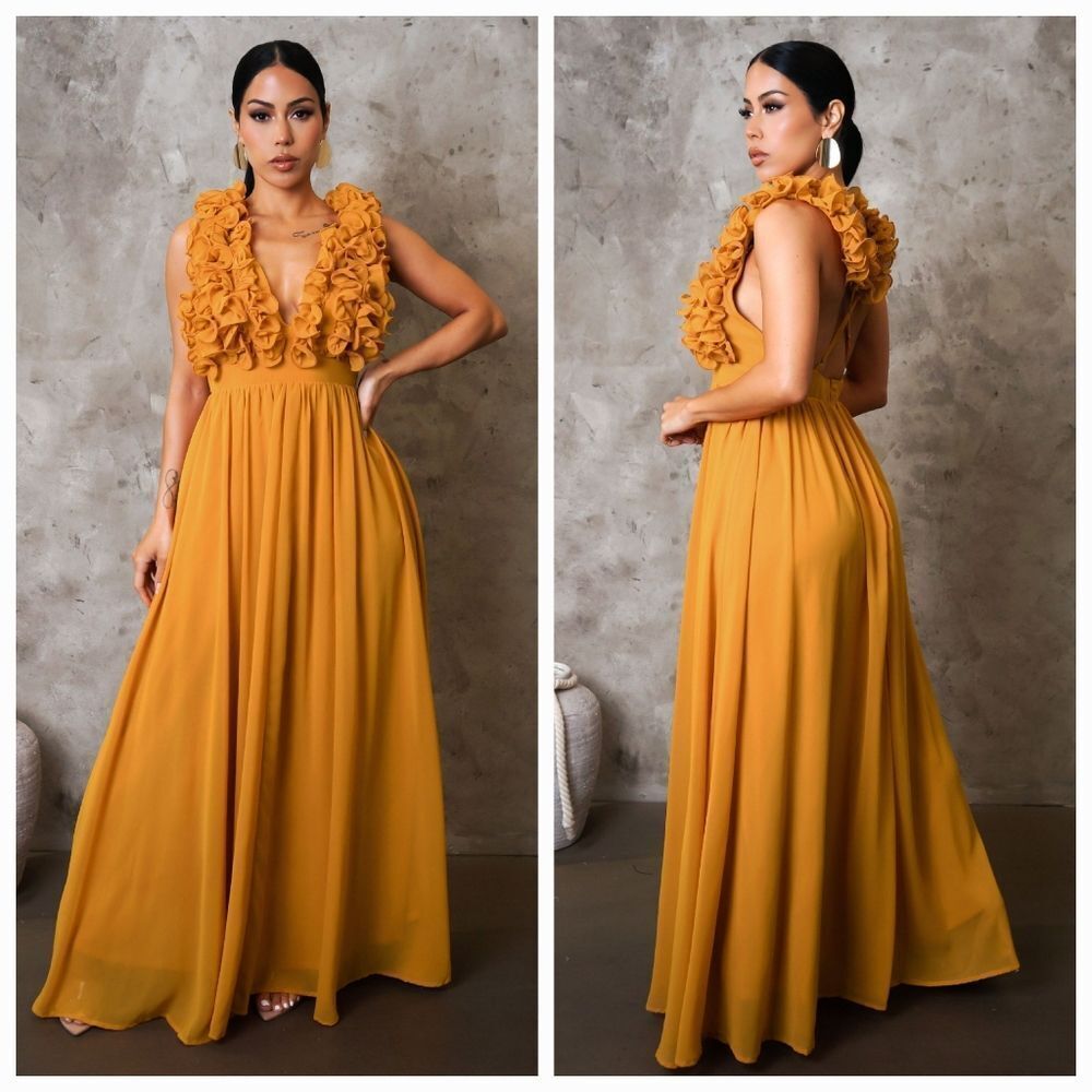 Elegant Mustard Maxi Dress